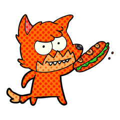 cartoon grinning fox with sandwich