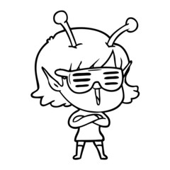 cool cartoon happy alien girl