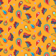 Paisley yellow indian seamless vector pattern. Cucumber flower background.