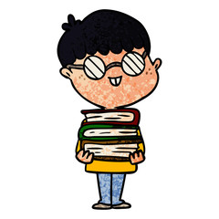cartoon nerd boy with spectacles and book