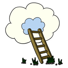 cartoon ladder into cloud