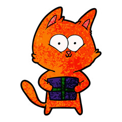 cartoon cat holding christmas present