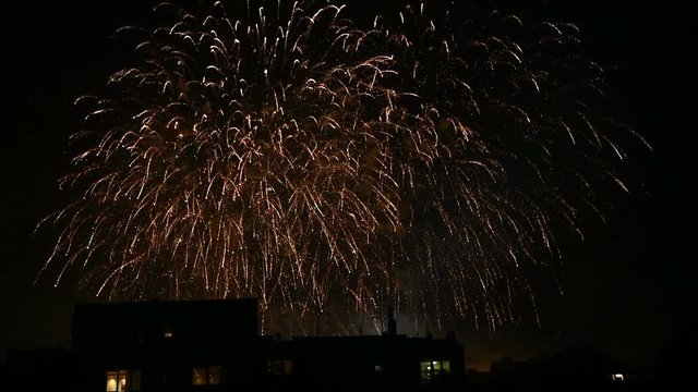 fireworks celebration at city night background 