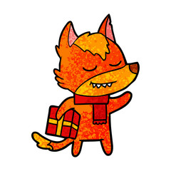 fox cartoon character with present