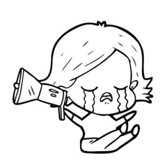 cartoon girl crying loudhailer