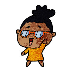 cartoon happy woman wearing spectacles