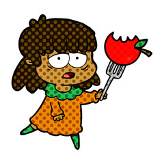 cartoon tired woman eating healthy