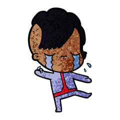 cartoon crying girl wearing space clothes