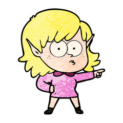 cartoon elf girl staring and pointing