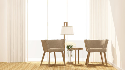 Living room and balcony on white background for artwork room for rent or residence - Interior Design - 3D Rendering