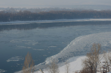 Foggy view on the embankment and river Danube in Esztergom