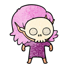 happy cartoon elf girl wearing skull mask