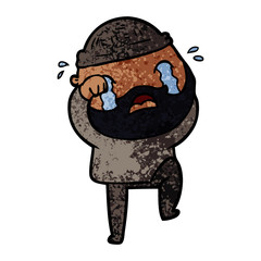 cartoon bearded man crying and stamping foot