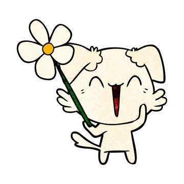 happy little dog with flower