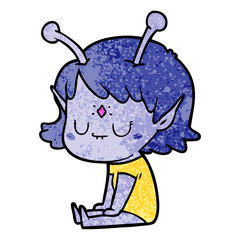 cartoon alien girl sitting