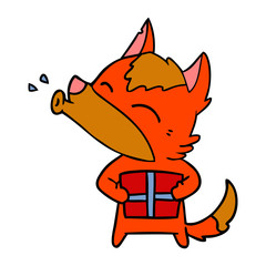 fox cartoon character with present