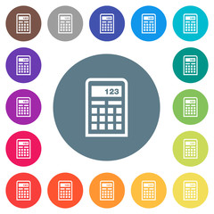 Fototapeta premium Scientific calculator flat white icons on round color backgrounds