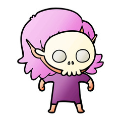 happy cartoon elf girl wearing skull mask