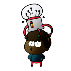 cartoon curious boy with neural link
