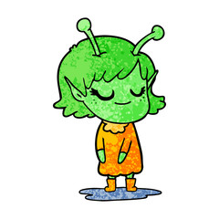 smiling alien girl cartoon in wet weather