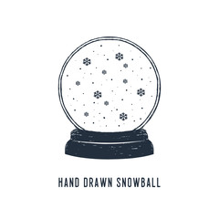 Hand drawn snow ball and snowflakes textured vector illustrations.
