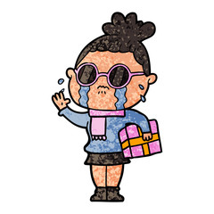 cartoon crying woman wearing spectacles