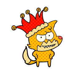 cartoon grinning fox in funny hat