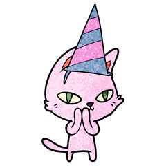cartoon cat wearing party hat