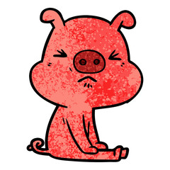 cartoon angry pig sat waiting