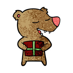 bear cartoon character with present