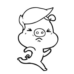 cartoon annoyed pig running