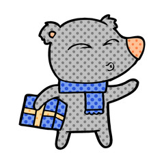 bear cartoon character with present
