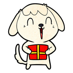 cute cartoon dog with christmas present