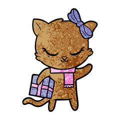 cute cartoon cat with present
