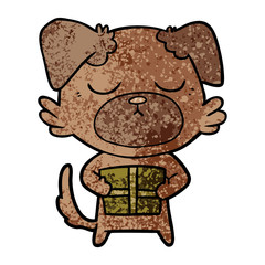 cute cartoon dog with christmas present