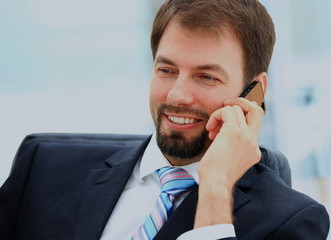 Portrait of a young businessman talking on the phone