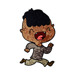 cartoon happy boy laughing and running away