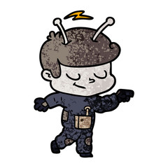 friendly cartoon spaceman pointing