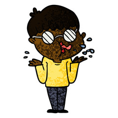 cartoon boy wearing spectacles shrugging shoulders