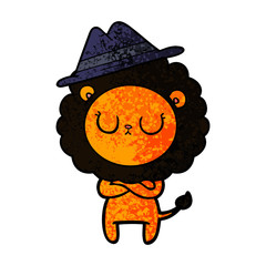 cartoon lion wearing aht