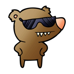 sunglasses bear cartoon with hands on hips