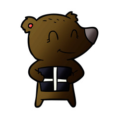 bear cartoon character with present