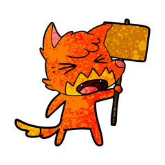 fox cartoon character with protest sign