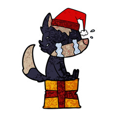 cartoon crying christmas wolf