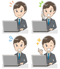 若いビジネスマン 就活生のイラスト パソコン