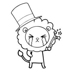 cartoon crying lion magician