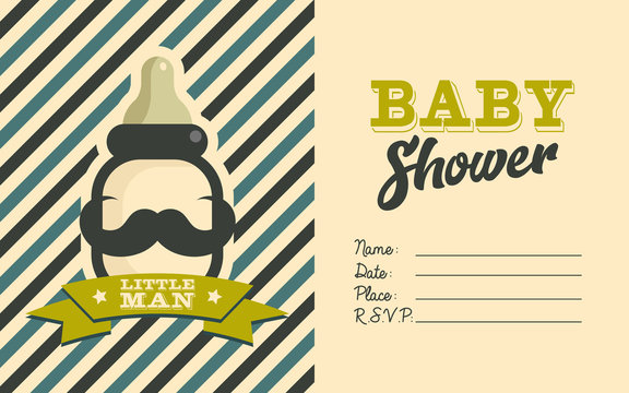 Boy Baby Shower Invite Greeting Card With Moustache Baby Bottle