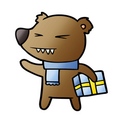 bear cartoon character with present