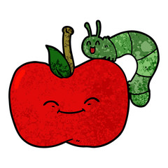 cartoon apple and bug