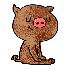 happy cartoon pig sitting